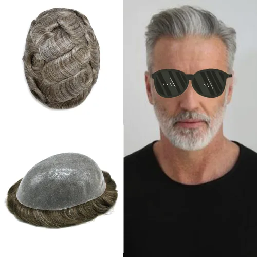 Miniatura 17 de Toupee para hombres Sistema de reemplazo de cabello humano real duradero invisible para hombre Toupee Hair Piece para hombres Poly Men Sistema