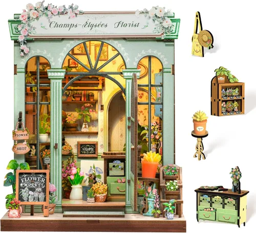 Miniatura 12 de Cutefun - Kit de rincón de libros - Kit de casa en miniatura DIY para adultos y adolescentes, kit de rompecabezas de madera 3D en miniatura con LED