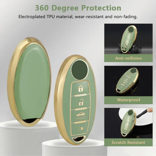 Miniatura 3 de PIFOOG Key Fob Cover Fit for Nissan 4 Button Altima Rogue Sentra Kicks Armada Murano Pathfinder Versa Titan Leaf Accessories Green Car Keys Case