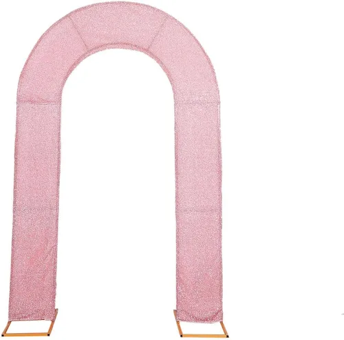 Miniatura 6 de Efavormart - Cubierta de telón de fondo de arco abierto de 7 pies, color oro rosa brillante, de elastano, con doble cara en forma de U, para arco