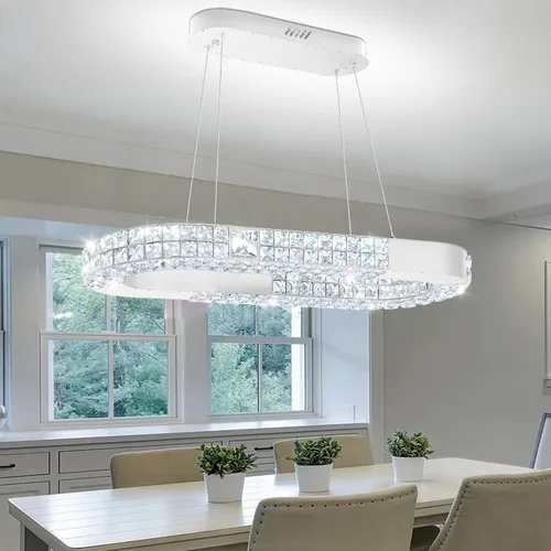 Miniatura 13 de Candelabro LED de anillo dorado para sala de estar, comedor y dormitorio, lámparas de cristal modernas, iluminación colgante, lámparas ajustables