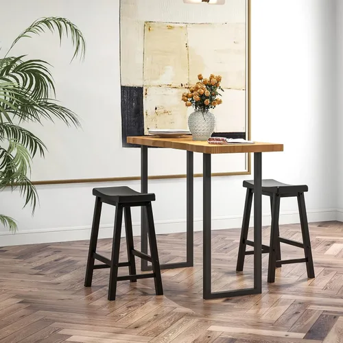 Miniatura 4 de COSTWAY Juego de 2 taburetes de silla de montar de 24 pulgadas de altura de mostrador con patas de madera maciza y reposapiés, taburetes modernos