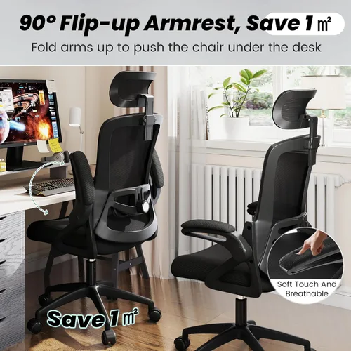 Miniatura 7 de Fizzin Silla de oficina, silla de oficina ergonómica con malla de respaldo alto y soporte lumbar ajustable, sillas de escritorio de oficina de malla