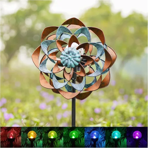 Miniatura 10 de Giradores de Viento de Jardín de Girasol - Molino de Viento Giratorio Cinético de Metal para Exteriores, Decoración de Césped, Patio y Jardín