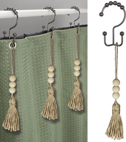 Miniatura 9 de Ganchos de cortina de ducha para baño, 12 piezas de acero inoxidable de metal resistente a la corrosión, ganchos deslizantes de doble cortina Oro