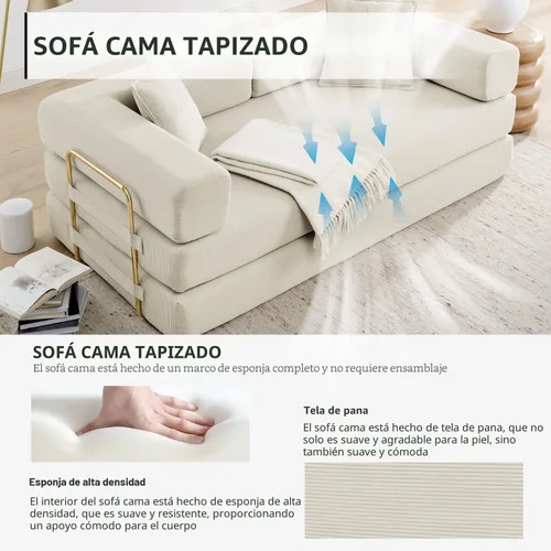 Miniatura 5 de Sofá cama plegable convertible 4 en 1, sofá de 78 pulgadas sin estructura rígida con marco de forma fija, sofá biplaza de pana con cama extraíble