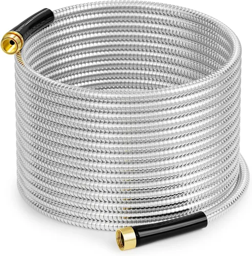 Miniatura 8 de SPECILITE Manguera de agua de jardín de acero inoxidable de 25 pies, tubo flexible y ligero, manguera de agua de metal resistente no expandible