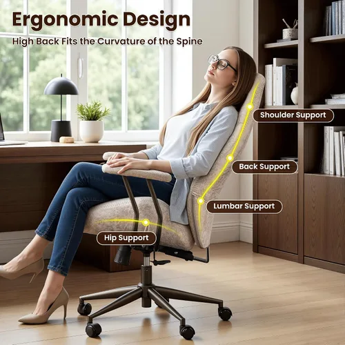 Miniatura 3 de ovios Silla de oficina ergonómica ejecutiva, respaldo alto, cómodas sillas de computadora de piel sintética de gamuza sintética, sillón giratorio
