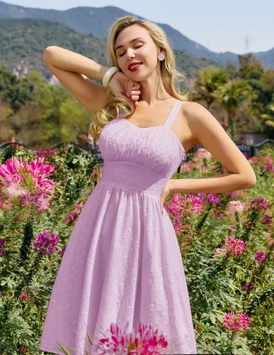 Miniatura 4 de Belle Poque Vestido vintage sin mangas para mujer, diseño floral, fruncido, lindo, acampanado, con vuelo, largo hasta la rodilla