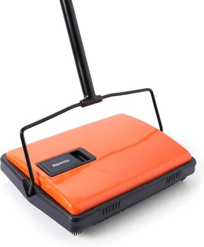 CLEANHOME Escoba manual para alfombras y pelo de mascotas - Escoba de piso de cepillo doble, escoba ligera de presión para aulas/alfombras,