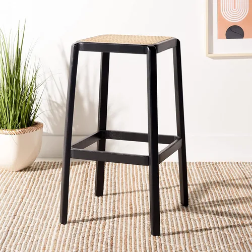 Miniatura 2 de SAFAVIEH Home Collection Silus Taburete de bar de caña sin espalda natural y negro de 30 pulgadas