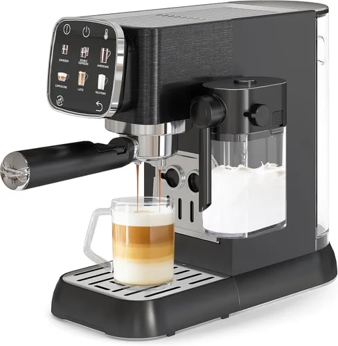 GarveeHome Máquina de café espresso profesional compacta de 20 bares, máquina de café expreso con espumador de leche y pantalla táctil, máquinas de