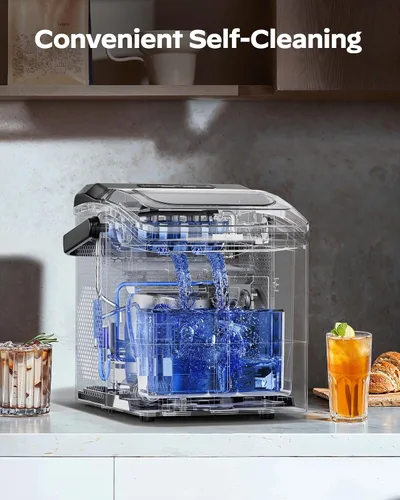 Miniatura 5 de HOMEZAY Encimera para hacer hielo, 9 cubos listos en 6 minutos, 26 libras por día, máquina de hielo con 2 tamaños de hielo y autolimpieza, máquina