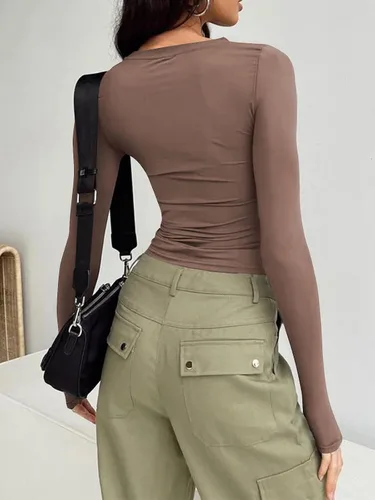 Miniatura 3 de Trendy Queen Camisetas de manga larga para mujer, a la moda, para otoño, 2023, básicas, para entrenamiento, ajustadas, Y2K