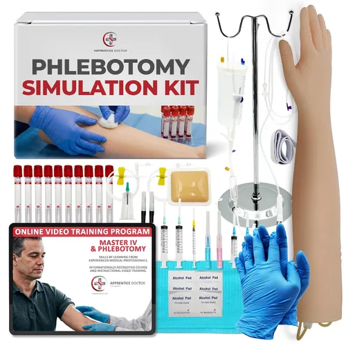 Kit de práctica de flebotomía The Apprentice Doctor – Brazo completo de entrenamiento de flebotomía para venopunción y simulación IV | Diseñado para