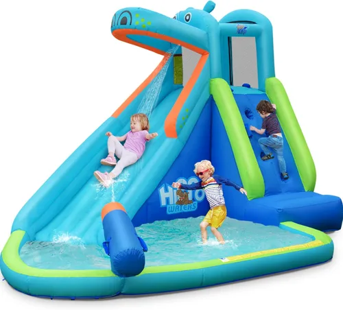 Miniatura 9 de BOUNTECH - Tobogán acuático inflable, parque de toboganes acuáticos con temática de hipopótamo para niños y adultos, diversión al aire libre