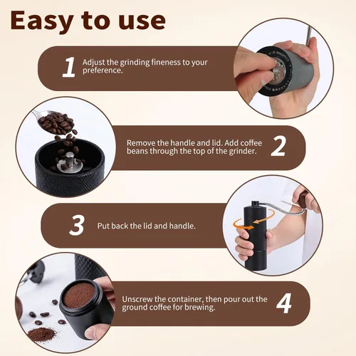 Miniatura 6 de Molinillo de café manual, molinillo de café manual con capacidad de 0.88 oz con rebaba cónica de acero inoxidable CNC, ajuste interno ajustable