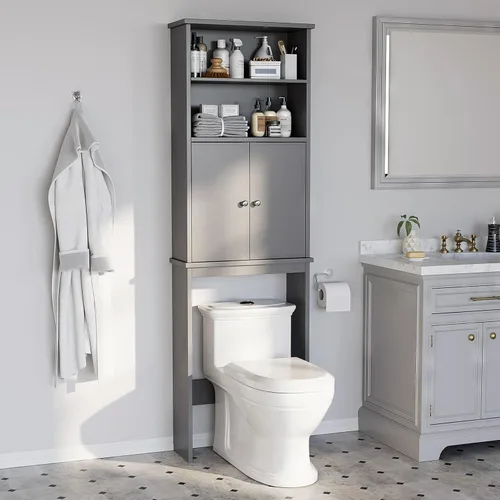 Miniatura 8 de Armario de almacenamiento sobre el inodoro para baño, organizador de almacenamiento sobre el inodoro, ahorro de espacio con puertas de vidrio Blanco