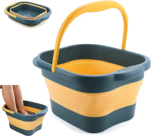 Miniatura 10 de Tina de baño plegable para pies y spa para niñas y mujeres, cubeta inflable para remojar pies con asa y punto de acupuntura para masaje de pies, rosa