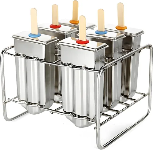 Moldes de paletas de acero inoxidable, juego de 6 moldes para hacer helados, moldes de paletas caseras reutilizables de metal con palos y bolsas