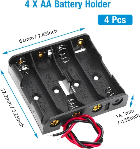 Miniatura 2 de Paquete de 4 soportes de batería AA gruesos con conector a presión estándar tipo I con cable