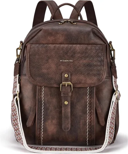 Miniatura 7 de Missnine Mochila de cuero para mujer, mochila antirrobo, bolsa de hombro convertible con cremalleras seguras para viajes y trabajo, Café, Vintage