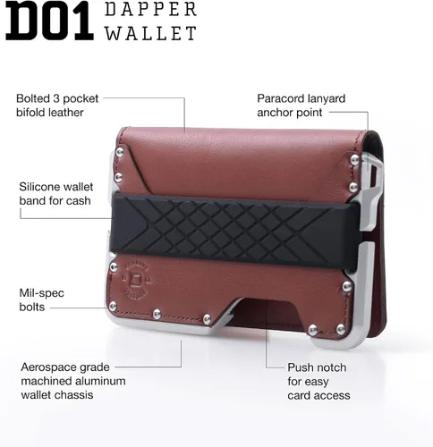 Miniatura 3 de Dango D01 Dapper EDC Wallet - Hecho en Estados Unidos - Cuero genuino aluminio CNC y bloqueo RFID