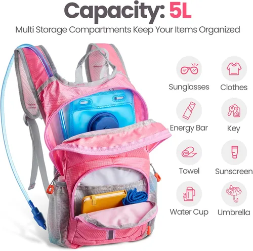 Miniatura 4 de Shinylin 2 piezas mochila de hidratación para niños con bolsa de agua de 1.5l mochila ligera para niños para senderismo mochila de agua para niños