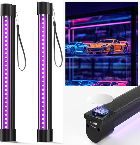 Bstrip Luz negra alimentada por pilas, luz negra recargable, inalámbrica de 395 nm, fiesta de luz brillante, Halloween, pintura corporal, 2 paquetes