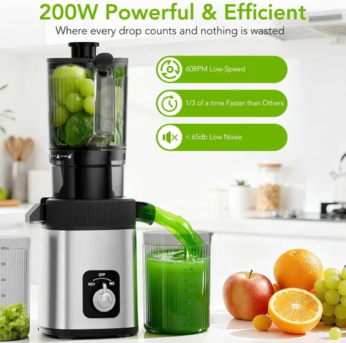 Miniatura 3 de COWSAR Exprimidor de prensa en frío - Exprimidor con canal de alimentación de 4.35 pulgadas de ancho, alto rendimiento de jugo para frutas