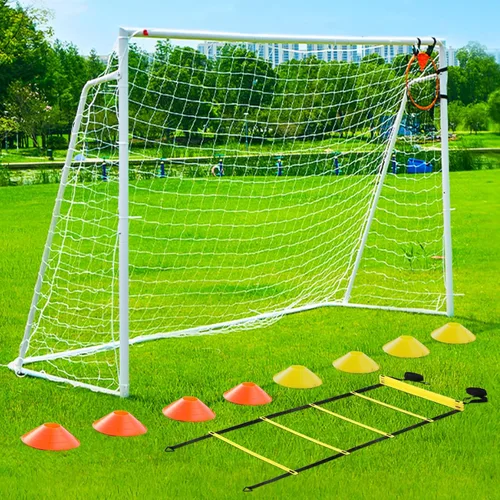 Miniatura 7 de Portería de fútbol de 12 x 6, 10 x 6.5, 8 x 6, 6 x 4 pies, portería de fútbol de metal para patio trasero, portería de fútbol para niños, jóvenes