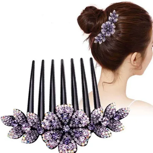 Miniatura 5 de 4 piezas coloridas de lujo brillante hoja flor diamantes de imitación negro lado de plástico francés peines de pelo largo diapositivas pasadores