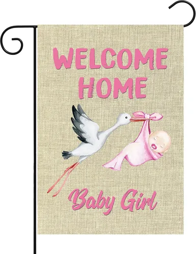 Miniatura 8 de WATINC Bandera de jardín de bienvenida a casa de bebé niño de arpillera para baby shower niño, entrega especial, bandera de casa de doble cara