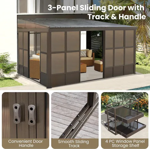 Miniatura 106 de Domi - Solárium de pared montado de 10 x 14 pies, solárium de pared con techo inclinado de policarbonato de aluminio, casa de pantalla de PC