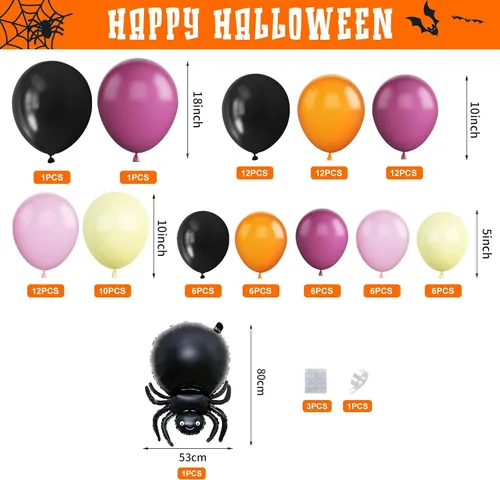 Miniatura 2 de Kit de guirnalda de globos de Halloween, kit de arco de globos de Halloween negro, naranja, rosa, con globo amarillo pastel, araña, fantasma