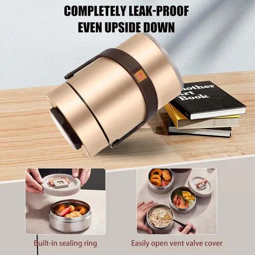 Miniatura 4 de Termo mejorado de 67 onzas para comida caliente, termo apilable de 3 capas, tarro de sopa con bolsa aislante, ideal para oficina, comidas al aire 67
