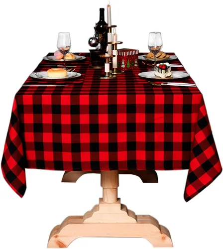 Miniatura 10 de Mantel Redondo de Cuadros Buffalo de Algodón y Lino, Cubierta de Mesa para Decoración de Fiestas de Navidad, Bodas y Granja