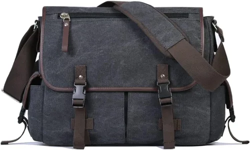 Bolsa de mensajero vintage de lona para laptop de 15.6 pulgadas para hombres y mujeres, bolsa de hombro para computadora universitaria, maletines de