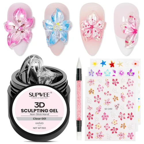 Miniatura 17 de Gel 3D para arte de uñas, gel duro sólido para esculpir uñas, no pegajoso para tallar, extensión de edificios con lápiz de arte de uñas, manicura