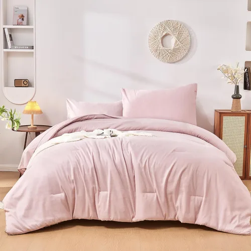 Miniatura 2 de DECMAY Juego de edredón beige de 5 piezas, tamaño individual/individual XL, suave para todas las estaciones, juego de ropa de cama en una bolsa