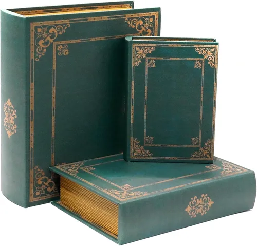 Jolitac Cajas decorativas de madera para libros, paquete de 3, cajas de almacenamiento secretas de estilo vintage, contenedores de almacenamiento de