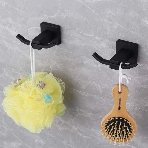 Miniatura 3 de GERZWY Gancho para ropa de baño, color negro mate, SUS 304, acero inoxidable, doble toalla/bata, gancho para ropa para baño, cocina, estilo hotelero
