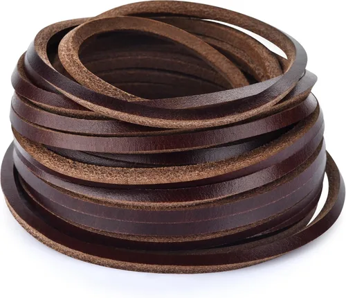 Miniatura 9 de TeeLiy 3 mm Cordón plano de tira de cuero genuino de 3 mm de ancho, cuero de grano completo de piel de vacuno, cordones de encaje, trenzado Atlantis