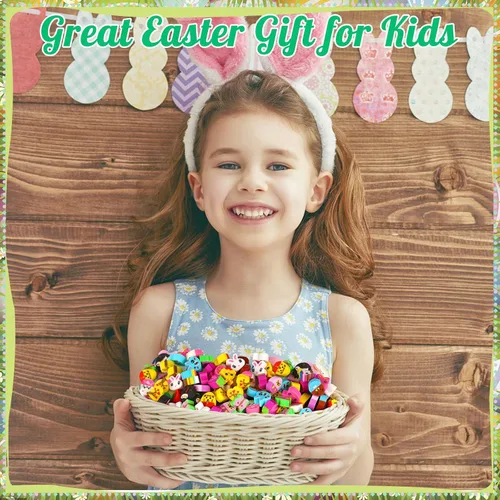 Miniatura 3 de Mini borradores de Pascua para niños, 240 unidades de borradores de huevo de Pascua, conejo, conejo, vacaciones, 12 estilos, lindos borradores