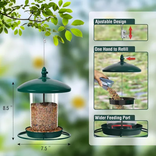Miniatura 3 de Comedero de metal para pájaros para colgar al aire libre, alimentador de semillas de 3.0 libras, fácil de llenar y limpiar, alimentación de 360°