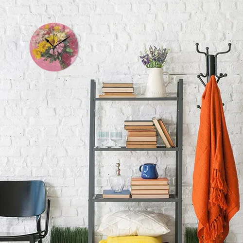 Miniatura 4 de Retro Flowers with Pink Oil Painting Feel 10 Inch Round Wall Mount Clock Silent Unique for Farmhouse Living Room Living Room reloj de pared