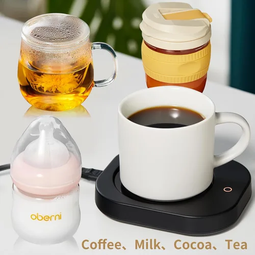 Miniatura 6 de Calentador de tazas con apagado automático de 4 horas, 3 ajustes de temperatura, calentador eléctrico rectangular negro esmerilado, panel de vidrio
