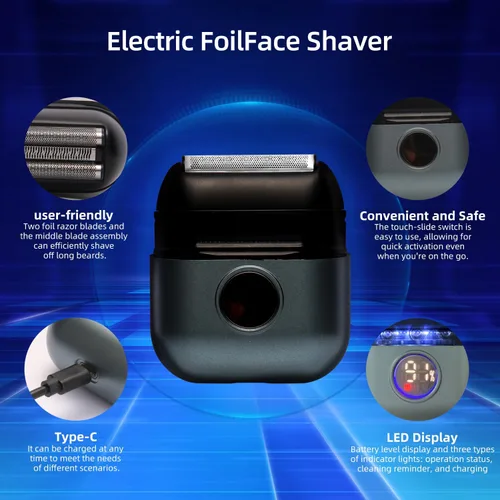 Miniatura 2 de Afeitadora de aluminio para hombres y mujeres, maquinilla de afeitar eléctrica con 2 cuchillas de precisión, recargable por USB, IPX6, impermeable