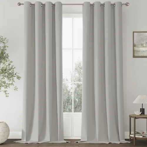 Miniatura 36 de ChrisDowa Cortinas 100% Opacas de Abedul Sólido de 45 Pulgadas de Largo, 2 Paneles para Dormitorio y Sala de Estar, Estilo Granja Oscurecedoras