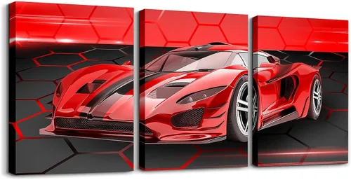 Miniatura 29 de Feelyou Cuadro azul de carreras para pared, 12 x 16 pulgadas, 3 piezas de autos deportivos de velocidad, lienzo para decoración de pared, diseño